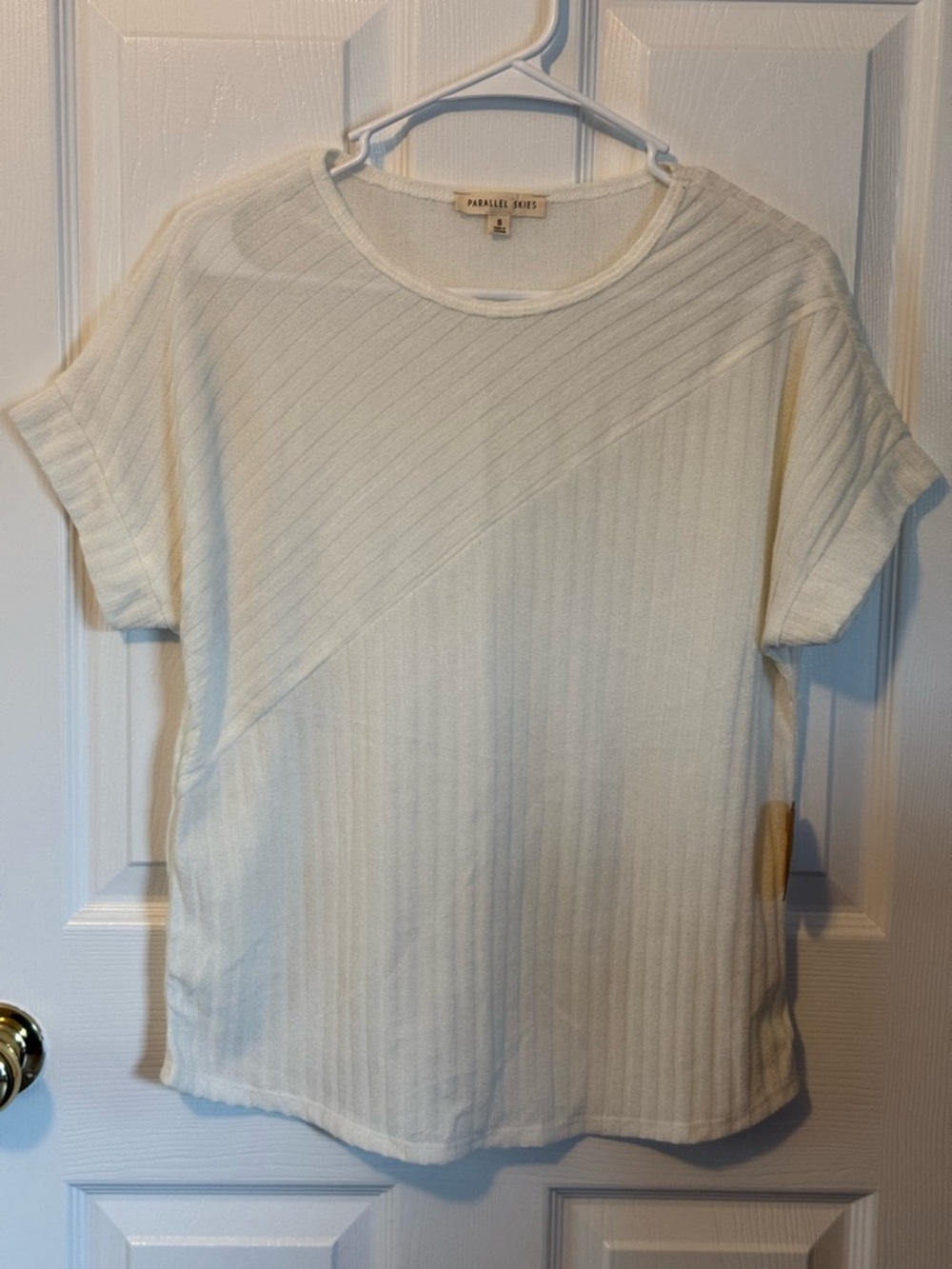 Parallel Lines Cream Short Sleeve Ribbed Tee
